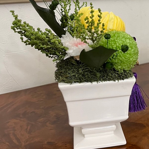 送料ラッピング込み 仏花 単品 プリザーブドフラワー 2種類菊 お