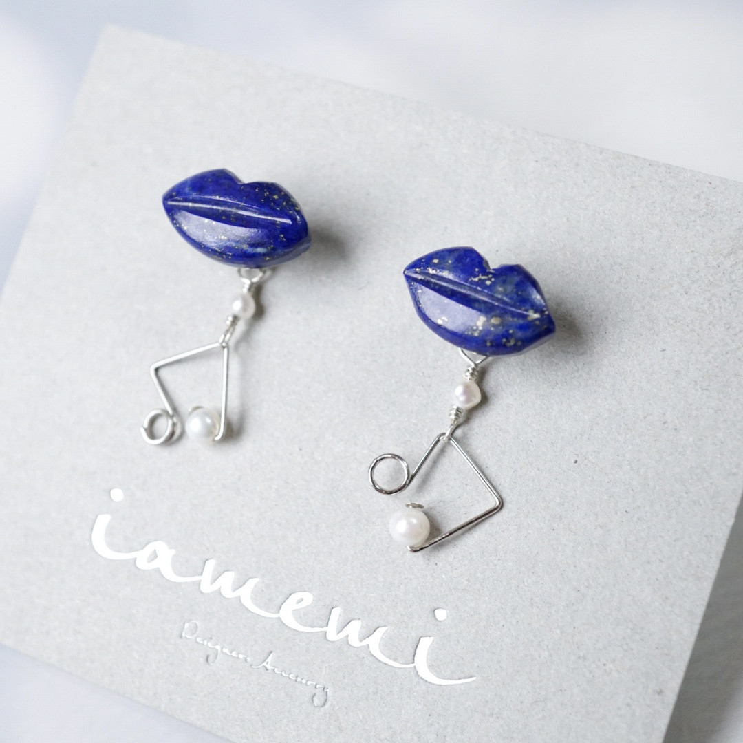 「囁く音符」ラピスラズリ 2wayピアス 唇 リップ 天然石 ブルー シルバー silver925 金属アレルギー対応