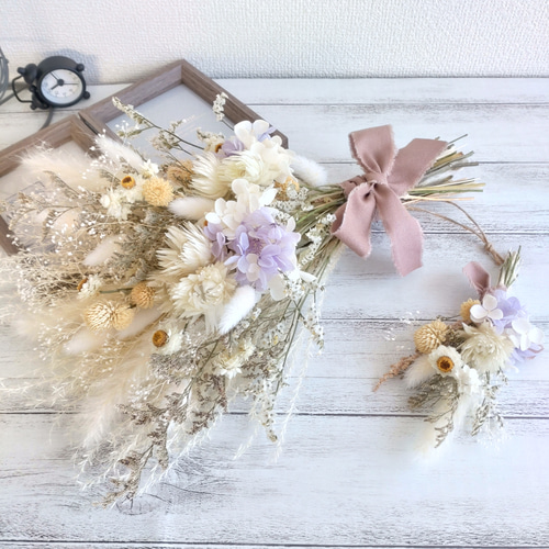 ブーケ ブートニア付 ドライフラワー＊一点物~シルバーデージー 小花