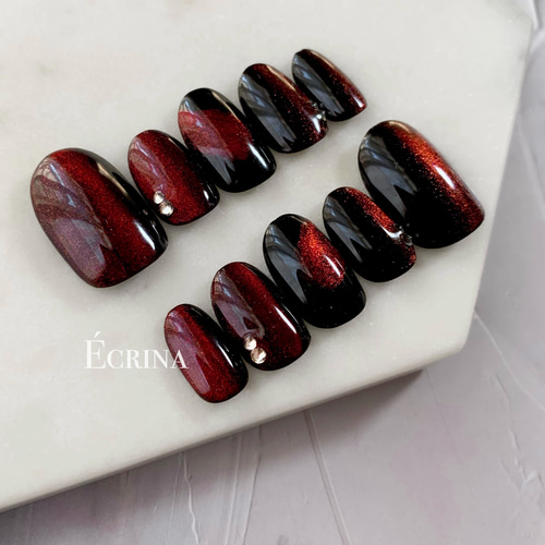 161-red ネイルチップ ストライプマグ 赤マグネット ネイルチップ