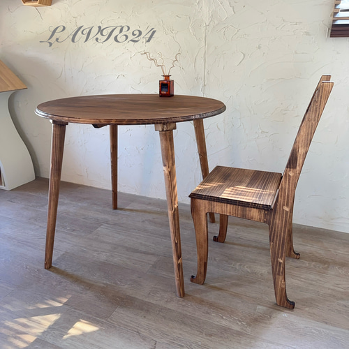 オーク材の3本足ラウンドダイニング［3サイズ 70cm 80cm 90cm