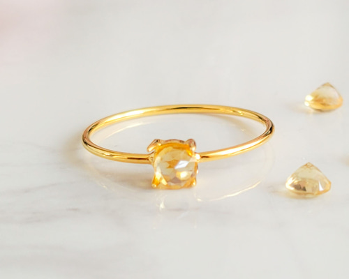 天然石の裏側』 宝石質シトリン ファセットカット 一粒リング