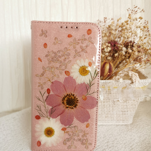 コスモス 押し花手帳型iPhoneケース 手帳型スマホケース iPhone