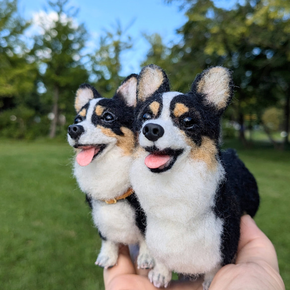 コーギーちゃん親子✩︎羊毛フェルト コーギー兄弟✨】コーギー【鼻先からお尻まで13cmと14cm