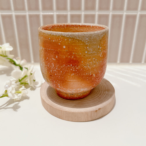 焼締め コーヒーカップ 緋色 マグカップ 陶器 湯呑み マグカップ 心斎