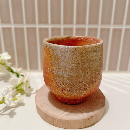 焼締め コーヒーカップ 緋色 マグカップ 陶器 湯呑み マグカップ 心斎