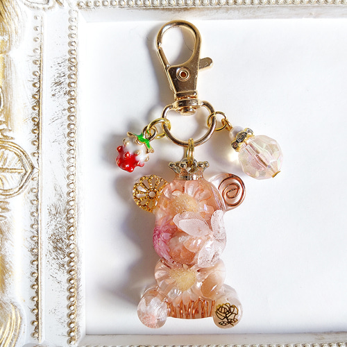 クマさんオルゴナイト☆キーチャーム お花のオルゴナイト