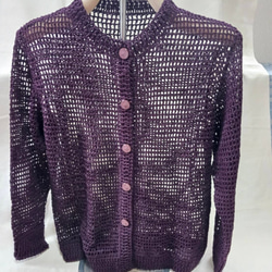 手編みショール☆モヘヤウールながながパープルブラウン ストール 小菊