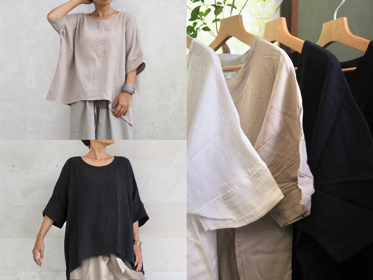 【夏の福袋/2枚セット《全5色》】ダブルガーゼのシンプルなトップス
