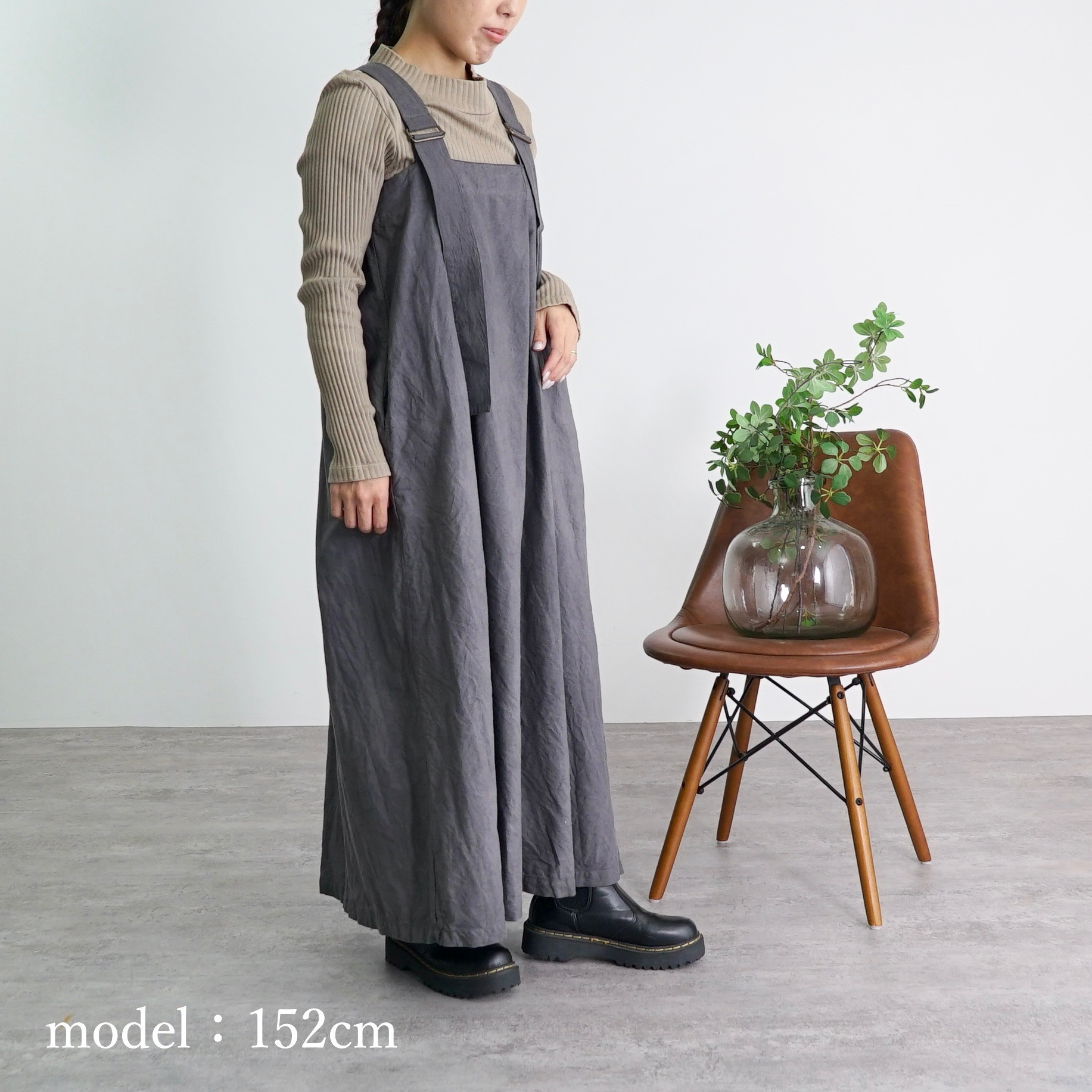 サロペットスカート/グレー/三河織物 サロペットスカート/グレー/三河織物