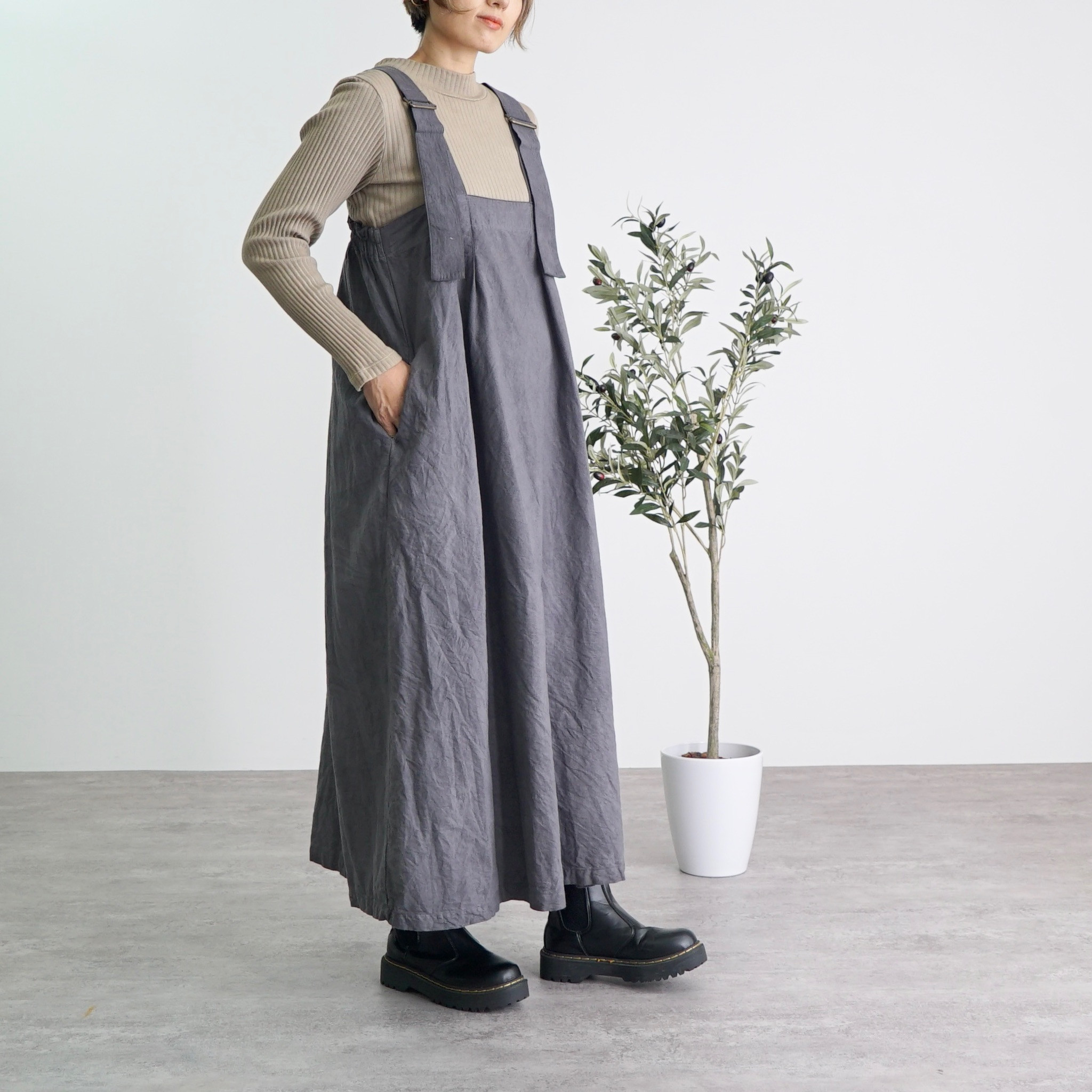 サロペットスカート/グレー/三河織物 サロペットスカート/グレー/三河織物