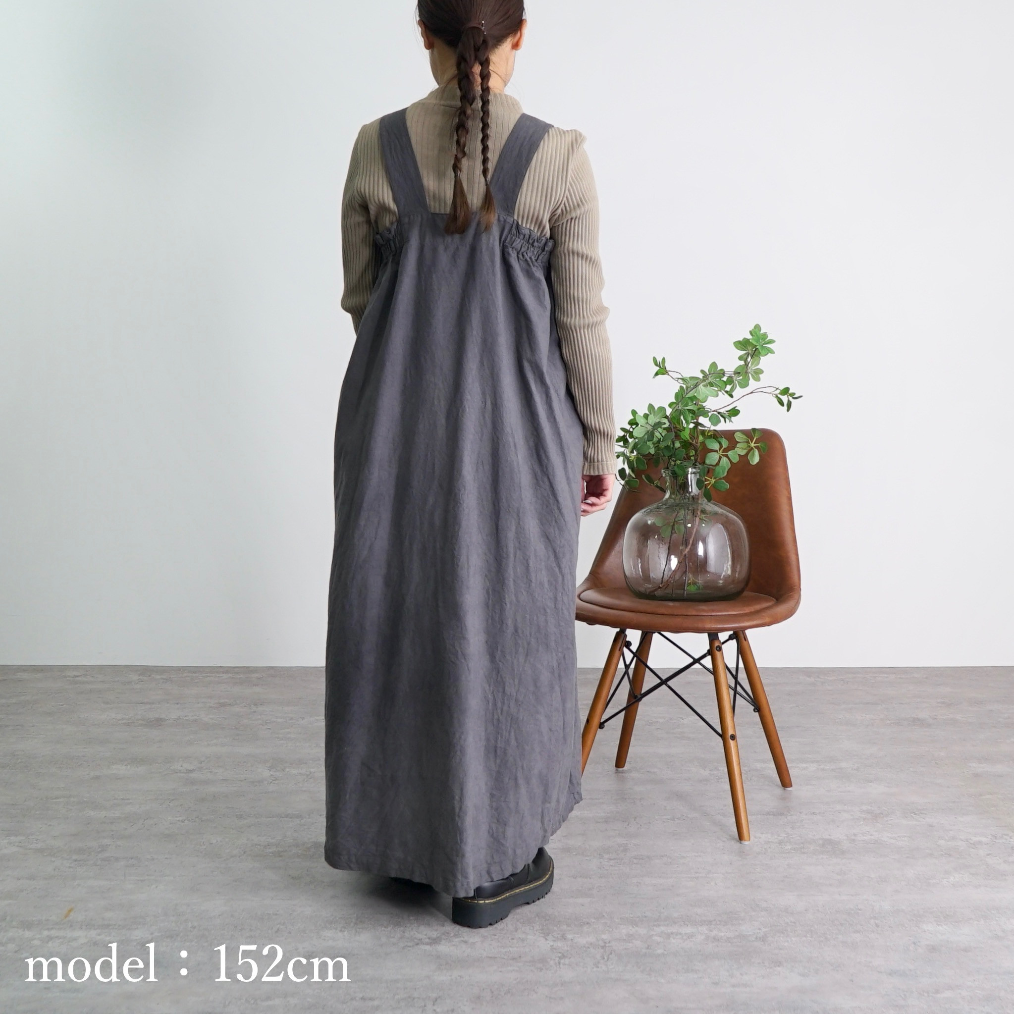 サロペットスカート/グレー/三河織物 サロペットスカート/グレー/三河織物