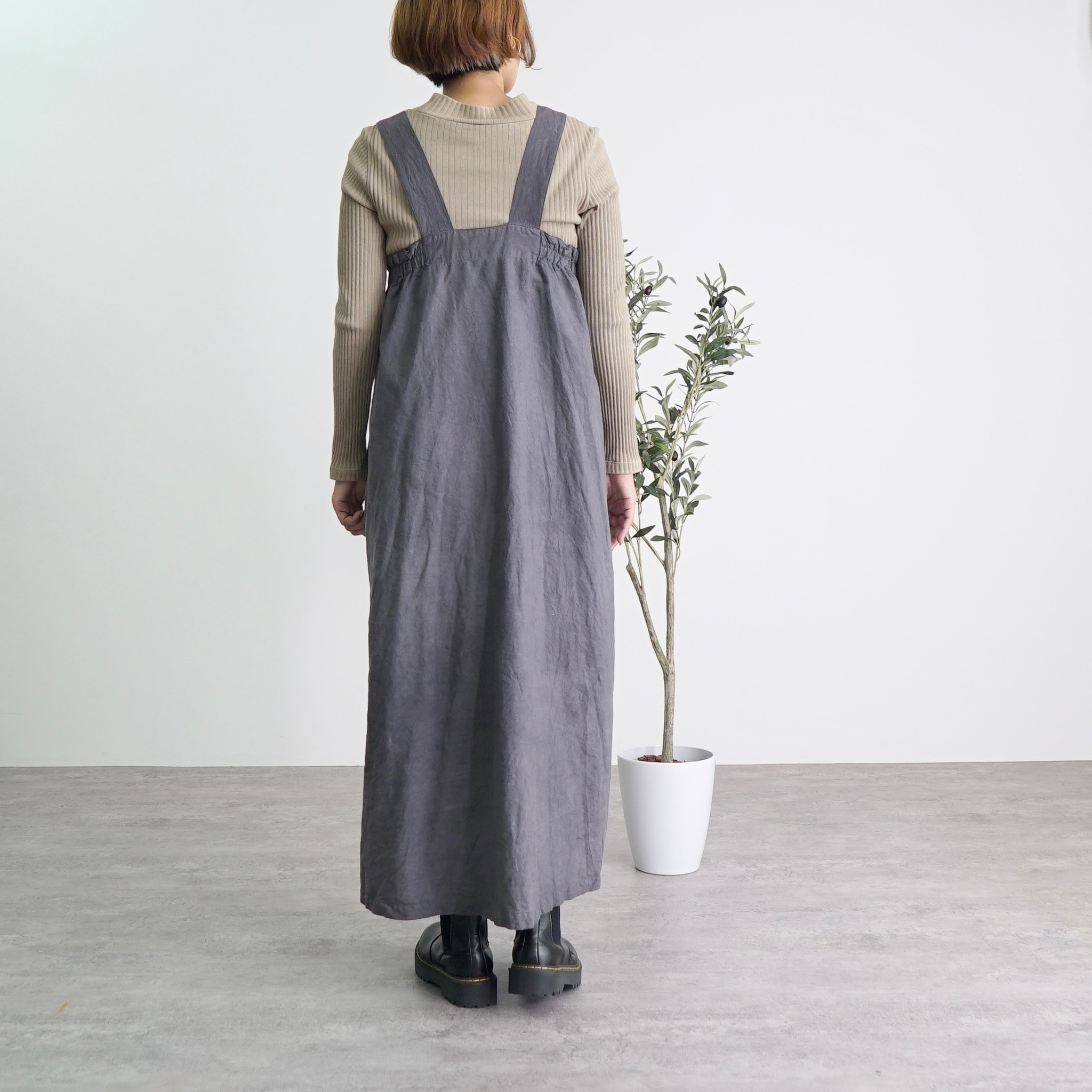 サロペットスカート/グレー/三河織物 サロペットスカート/グレー/三河織物