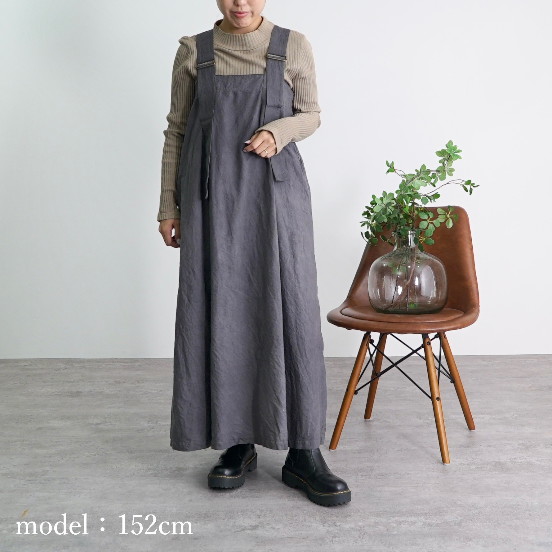 サロペットスカート/グレー/三河織物 サロペットスカート/グレー/三河織物