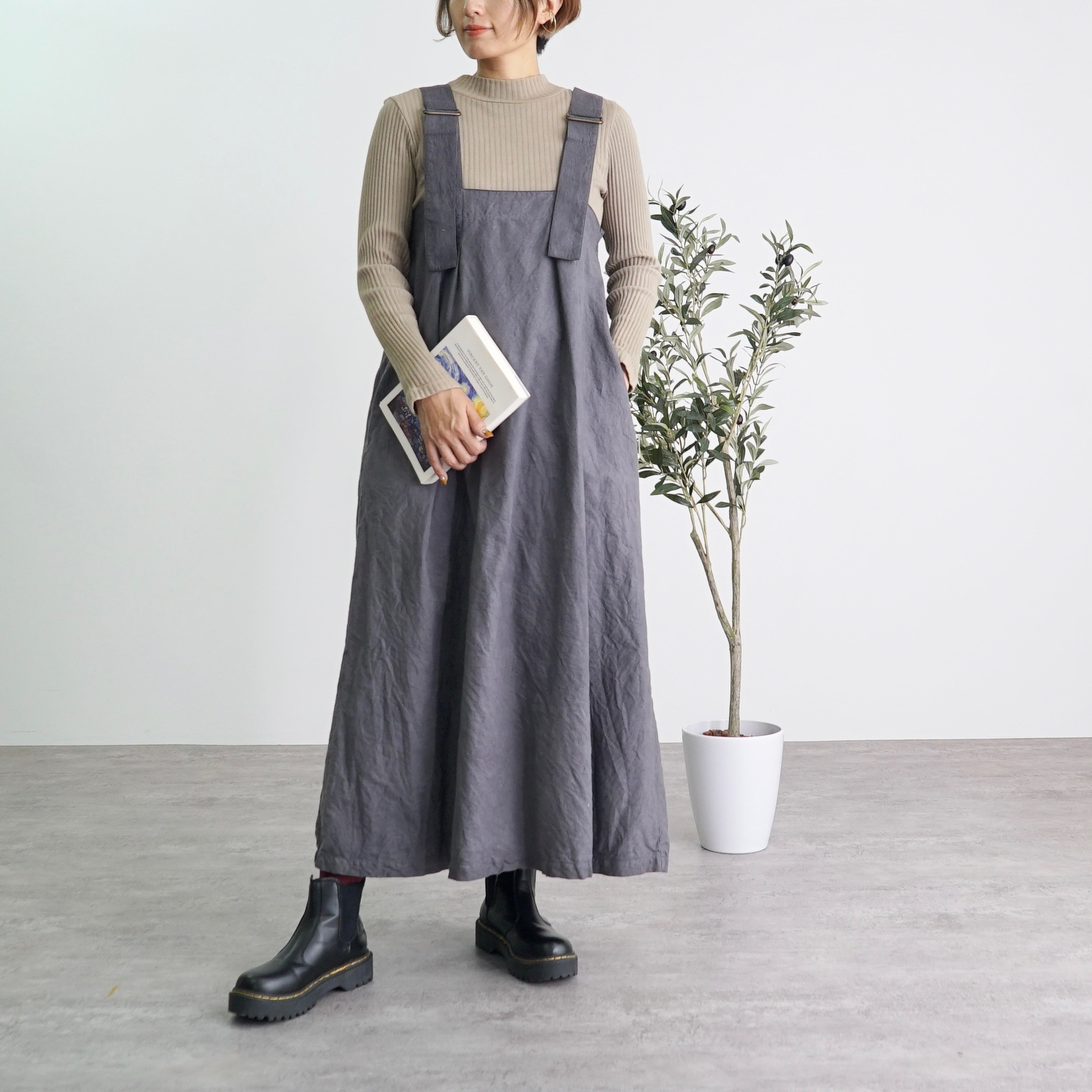 サロペットスカート/グレー/三河織物