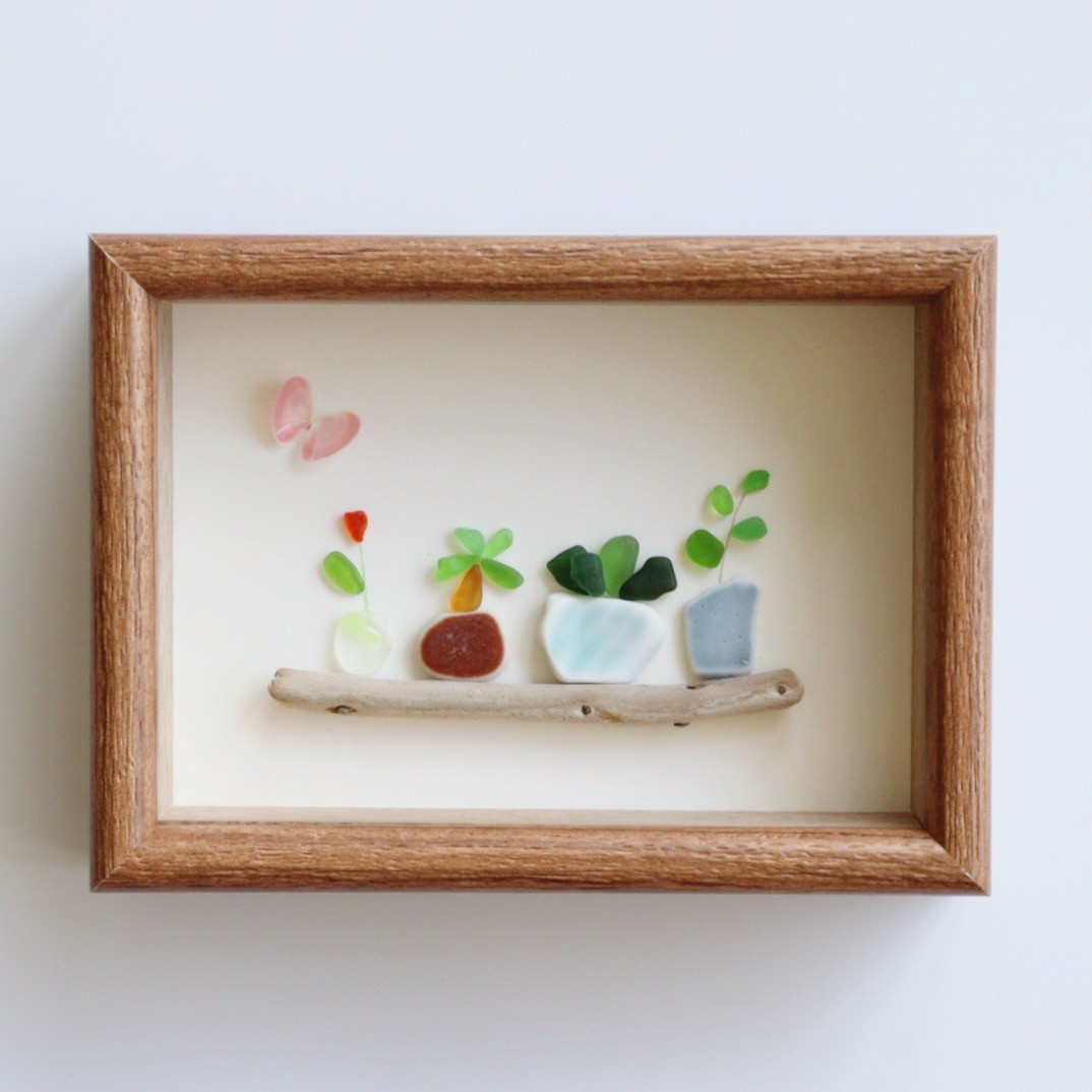 シーグラスアート『植物のある暮らし』/夏/フレームアート