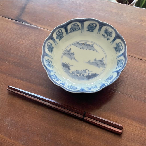 古伊万里染付輪花山水なます皿 3枚セット お椀・ボウル・鉢