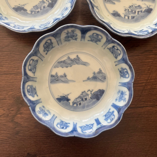 料 江戸時代 染付山水図小皿 径11 7cm 焦らさ