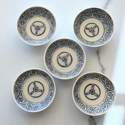 古伊万里染付蛸唐草紋様膾皿5枚組 角福印／無傷完品 お椀・ボウル・鉢