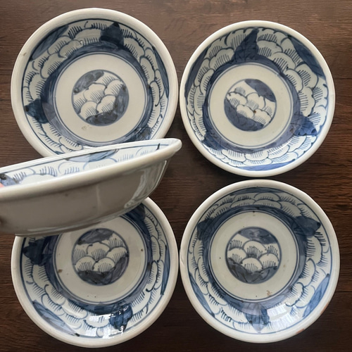 伊万里染付花紋なます皿 5枚組 お椀・ボウル・鉢 antique art nozomi