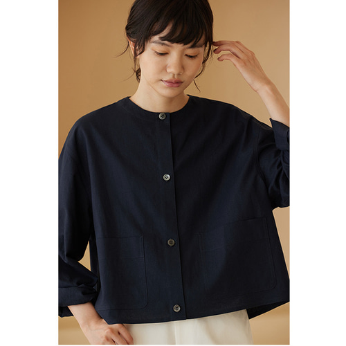 綿麻混紡ジャケット 可愛い丸襟ジャケット ネイビー S-XL#566 