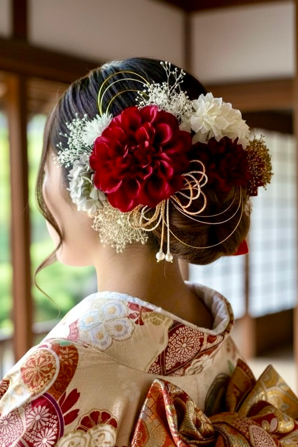 赤白　和装髪飾り　成人式髪飾り　着物髪飾り　振袖髪飾り　花嫁髪飾り　結婚式髪飾り 成人式 結婚式 卒業式 髪飾り 花飾り 和装髪飾り 和 着物 和装