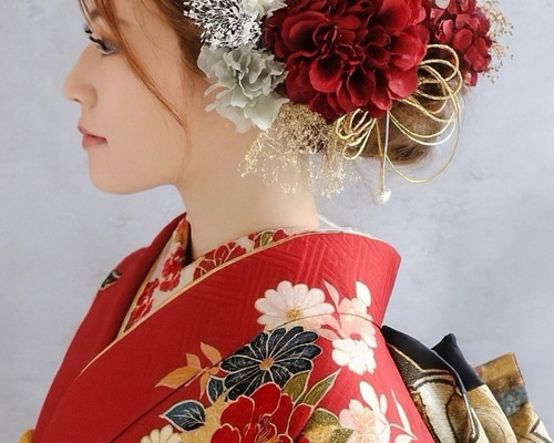 (334-312C)髪飾り3点セット　レッド×パープル　成人式　卒業式　結婚式 成人式 髪飾り 赤 レッド 成人式髪飾り 卒業式髪飾り 結婚式髪