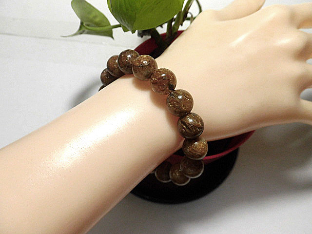 天然石 ルチルクォーツ11.4mm〜11.8mm玉ブレスレット 内周18.3cm 　　240101859