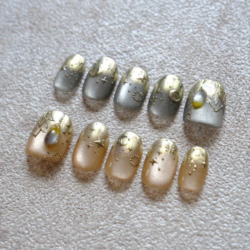 キャメル×箔 ネイルチップ キャメルカラーのニュアンスネイル- ネイルチップ専門店ミチネイル