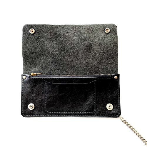 トラッカーウォレット　(ブラック) ハンドメイド タロンジッパー トラッカーウォレット デッドストックタロンジッパー ロウ付け