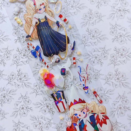 SALE⭐︎6.5×100cm ピエロの女の子 PETテープ 海外シール 女の子