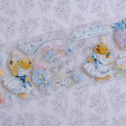 SALE⭐︎7×100cm 緑野の旅 PETテープ 海外シール 女の子 くま