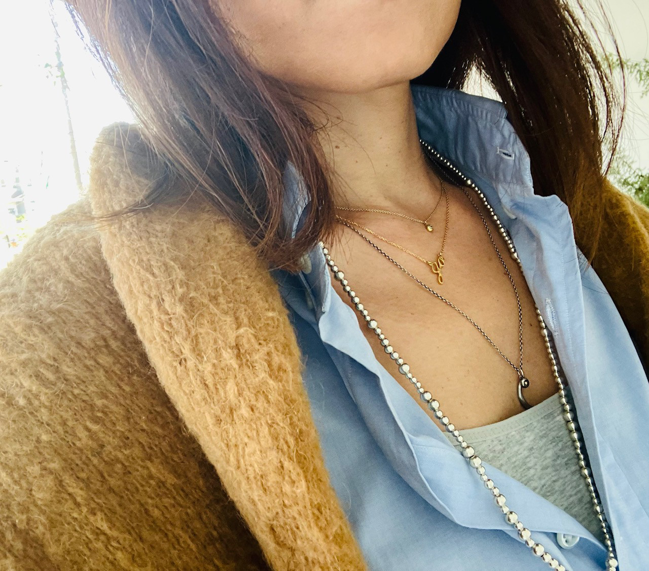 シルバーボール ビーズ・粒・つぶ　ロングネックレス