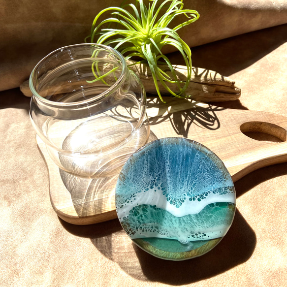 波型 ガラスキャニスター 海アート 波アート 海レジン 持ち運べる海  