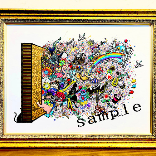 12時間以内に売れなければ300円❗手作り額付き原画絵画　「日が昇るニャンコ オーダーメイド絵画 世界に一枚 手描き原画 額縁付き 3号から