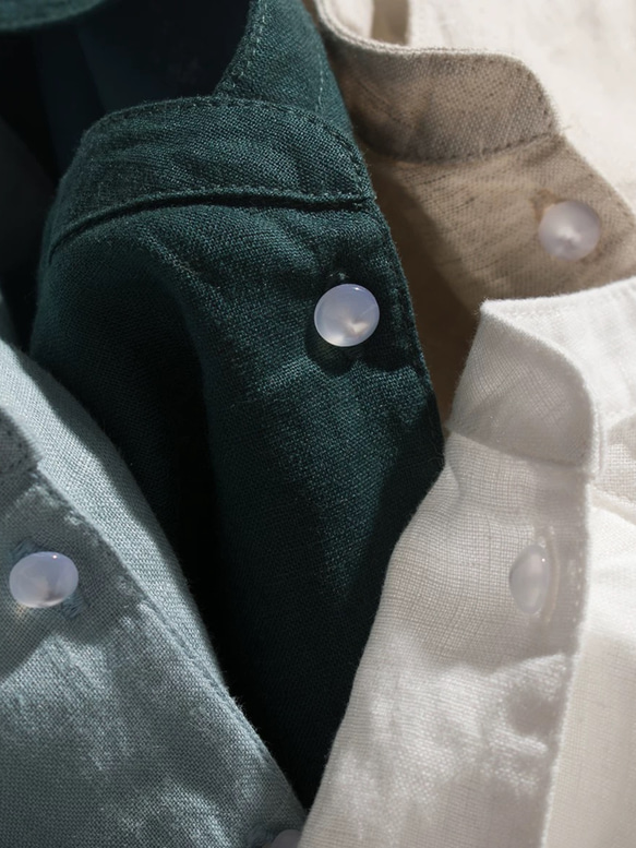 ◇【リネン100% バンドカラー エクリュ 】ミルキーボタン コットン裏地付き 長袖 ワンピース T-00083 4枚目の画像