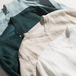 ◇【リネン100% バンドカラー エクリュ 】ミルキーボタン コットン裏地付き 長袖 ワンピース T-00083 3枚目の画像