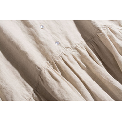 ◇【リネン100% バンドカラー エクリュ 】ミルキーボタン コットン裏地付き 長袖 ワンピース T-00083 6枚目の画像