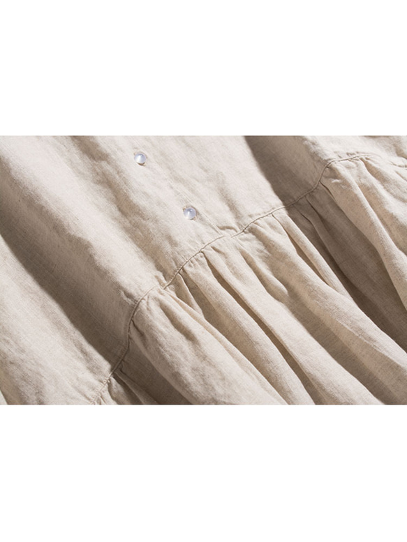 ◇【リネン100% バンドカラー エクリュ 】ミルキーボタン コットン裏地付き 長袖 ワンピース T-00083 6枚目の画像