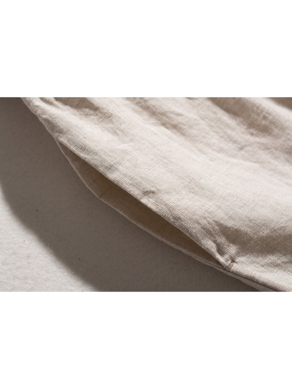 ◇【リネン100% バンドカラー エクリュ 】ミルキーボタン コットン裏地付き 長袖 ワンピース T-00083 9枚目の画像