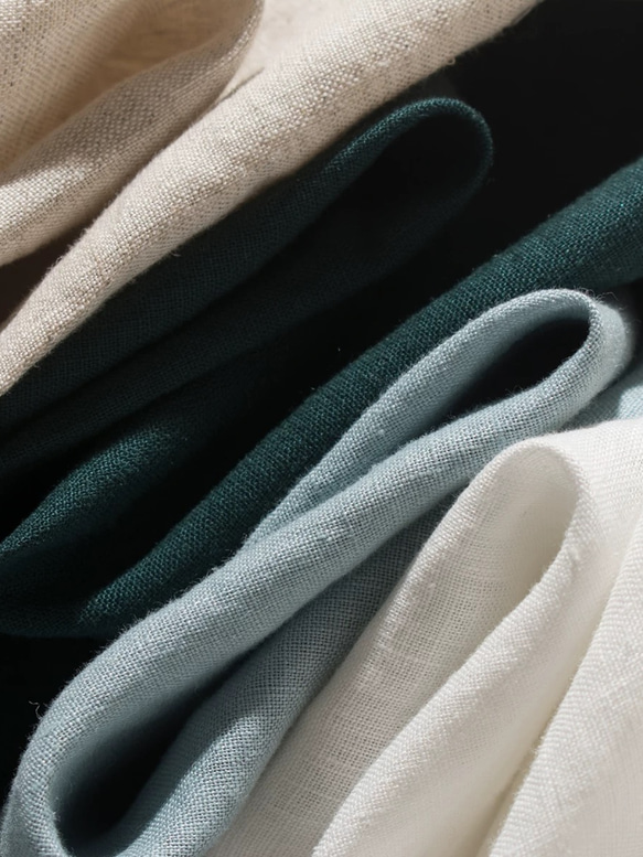 ◇【リネン100% バンドカラー エクリュ 】ミルキーボタン コットン裏地付き 長袖 ワンピース T-00083 5枚目の画像