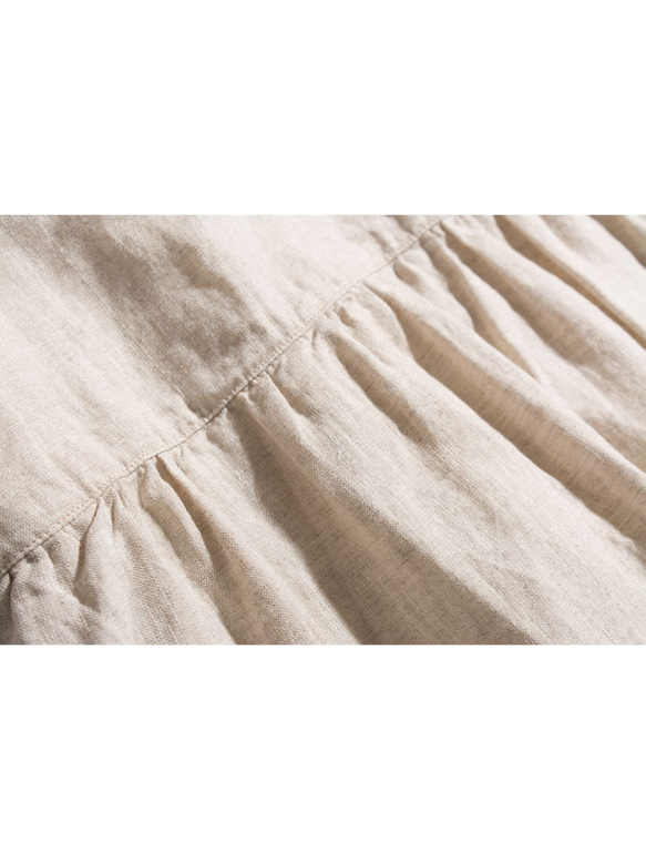 ◇【リネン100% バンドカラー エクリュ 】ミルキーボタン コットン裏地付き 長袖 ワンピース T-00083 7枚目の画像