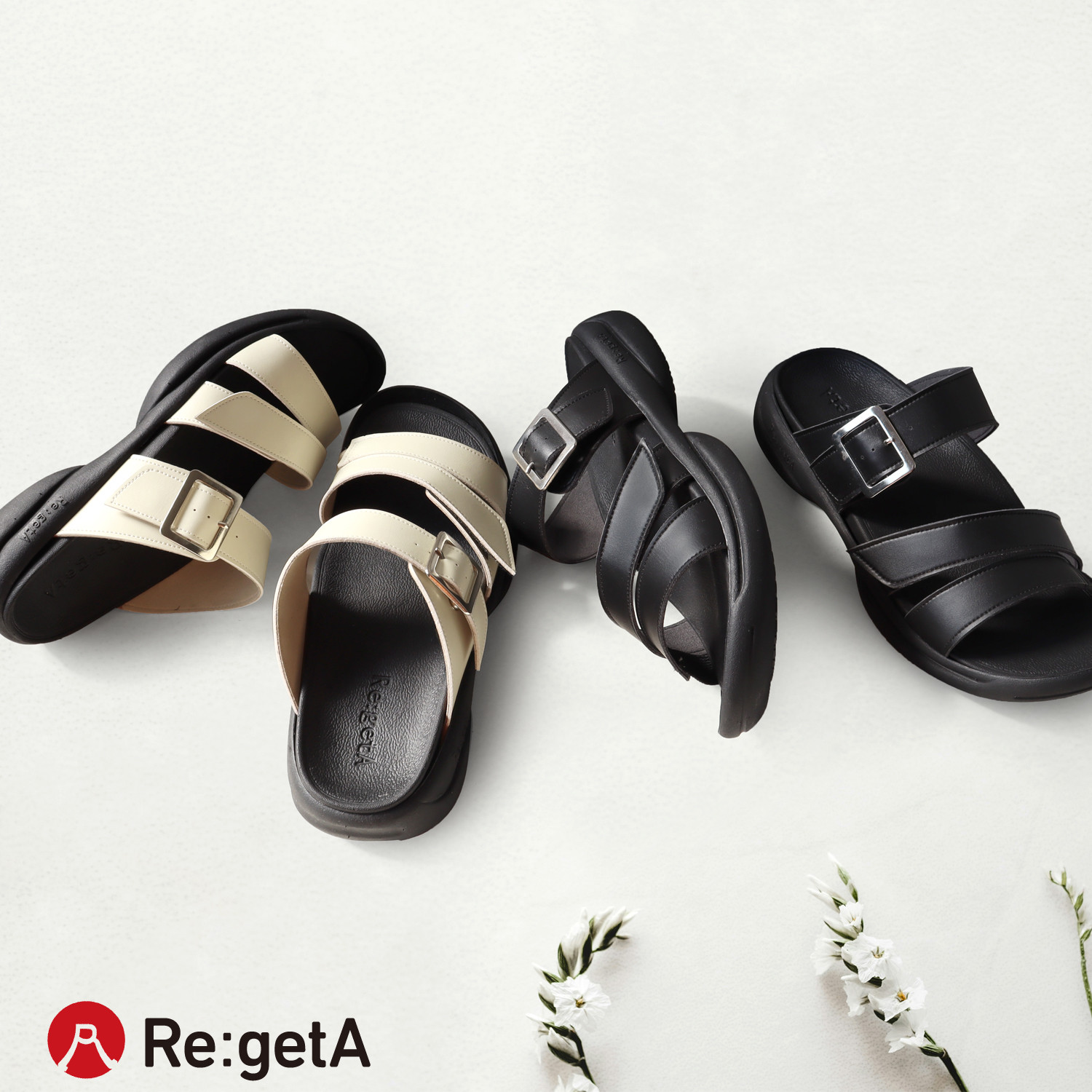 メンズグミサンダル 軽量 バックルベルトデザイン 歩きやすい リゲッタ Re:getA RE-3096