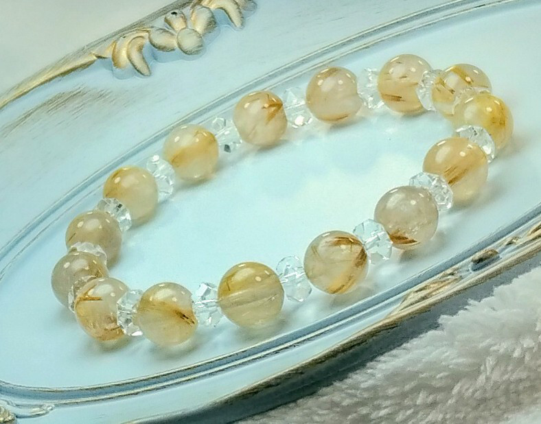 ⭐︎【天然】ゴールド ルチル クオーツ ブレスレット 14mm