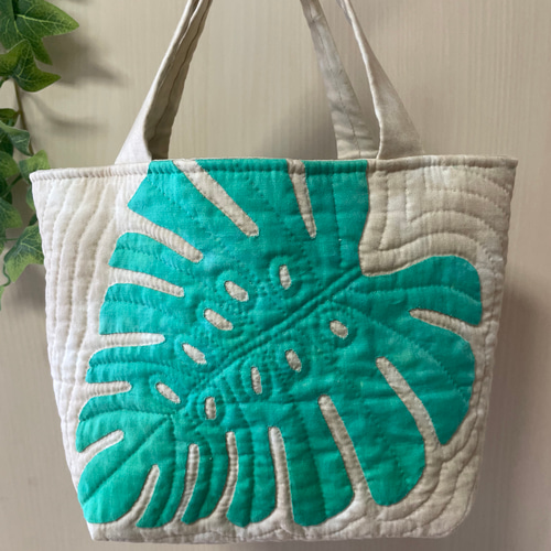 T様オーダー作品＊ハワイアンキルト＊モンステラのバッグ トートバッグ