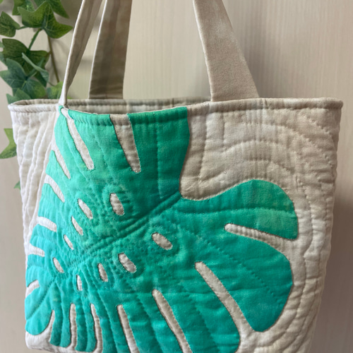 T様オーダー作品＊ハワイアンキルト＊モンステラのバッグ トートバッグ