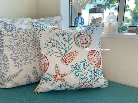 【リネン刺繍　桜坂美野様オーダー専用ページ】クッションカバー　ボートポーチ リネン刺繍 桜坂美野様オーダー専用ページ】クッションカバー