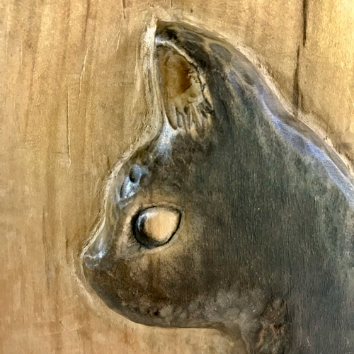 黒猫 木彫りレリーフ 彫刻 KUSANAGI工房 通販 18236120｜Creema