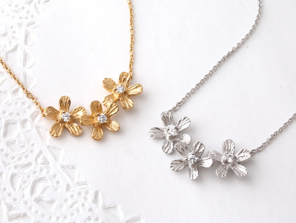 silver925お花ネックレス キュービックジルコニア