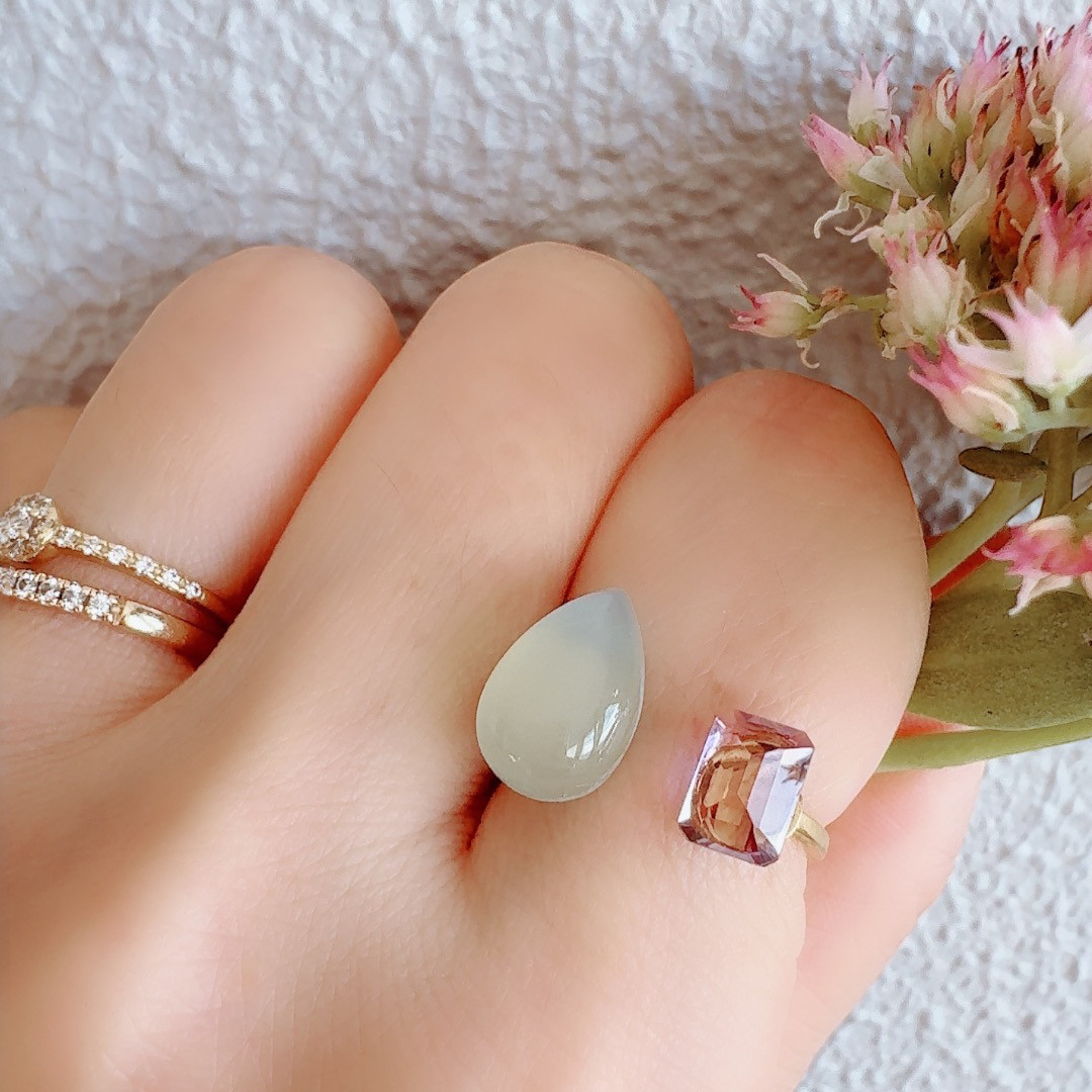 シーブルーカルセドニーとガーネットのフォークリング